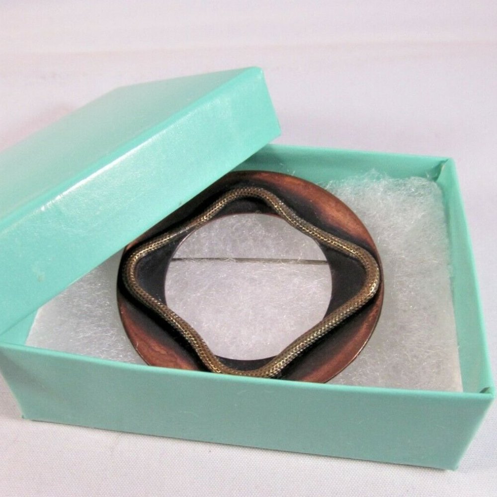 Vintage 1960 Copper Brooch Dimensional Round Modernist Abstract Pin - Picture 6 of 10